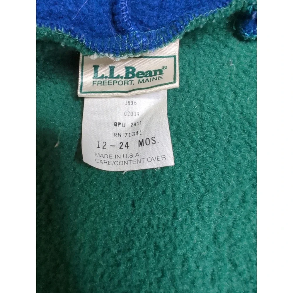 Vtg 90s LL Bean Baby Fleece Bunting Snowsuit 12-24M Pram Colorblock Green Blue